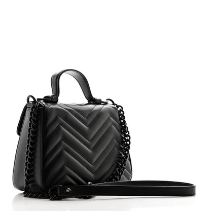 Gucci Calfskin Matelasse Monochrome Mini GG Marmont Top Handle Shoulder Bag Black 3 of 10