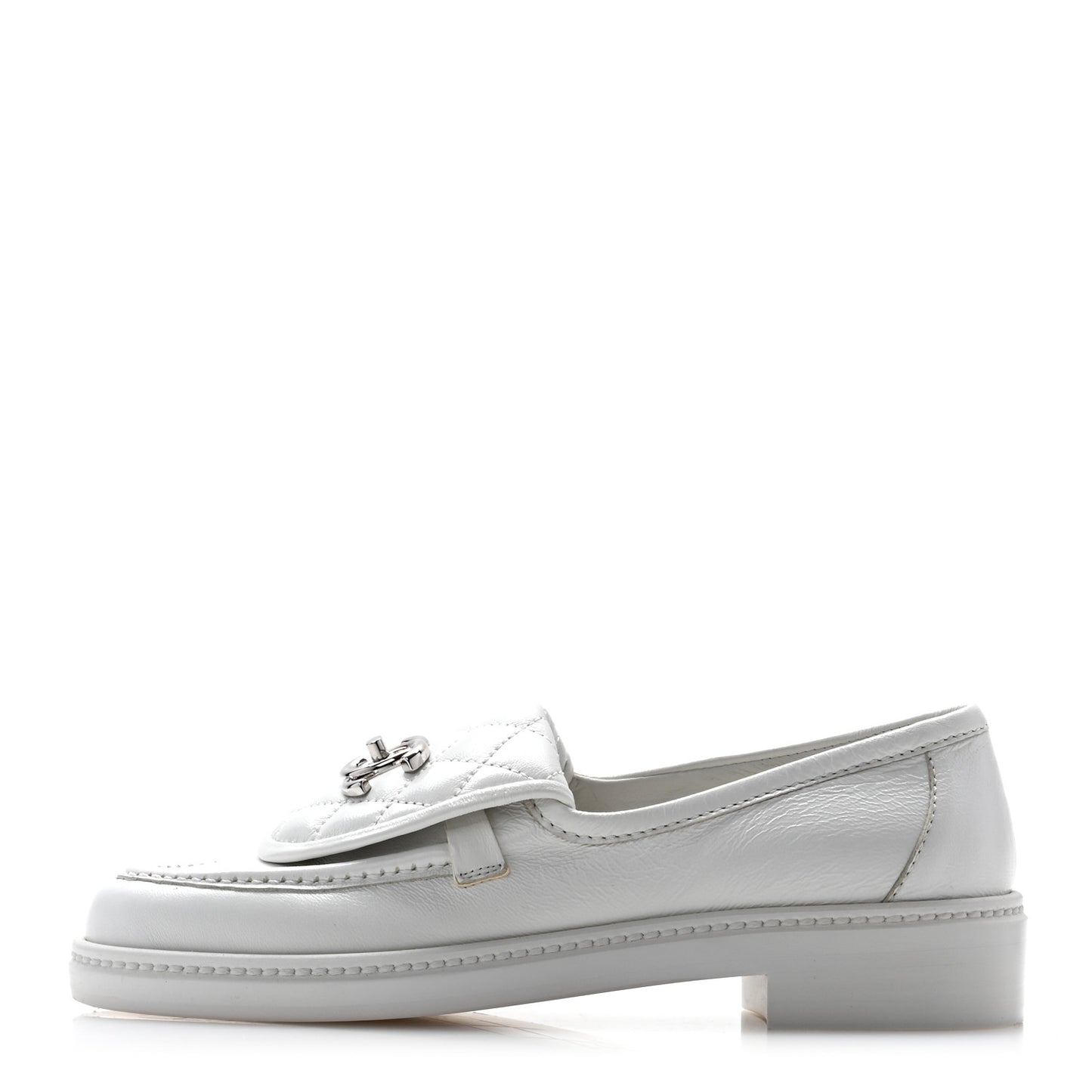 Shiny Lambskin Quilted CC Turnlock Loafers 35.5 White