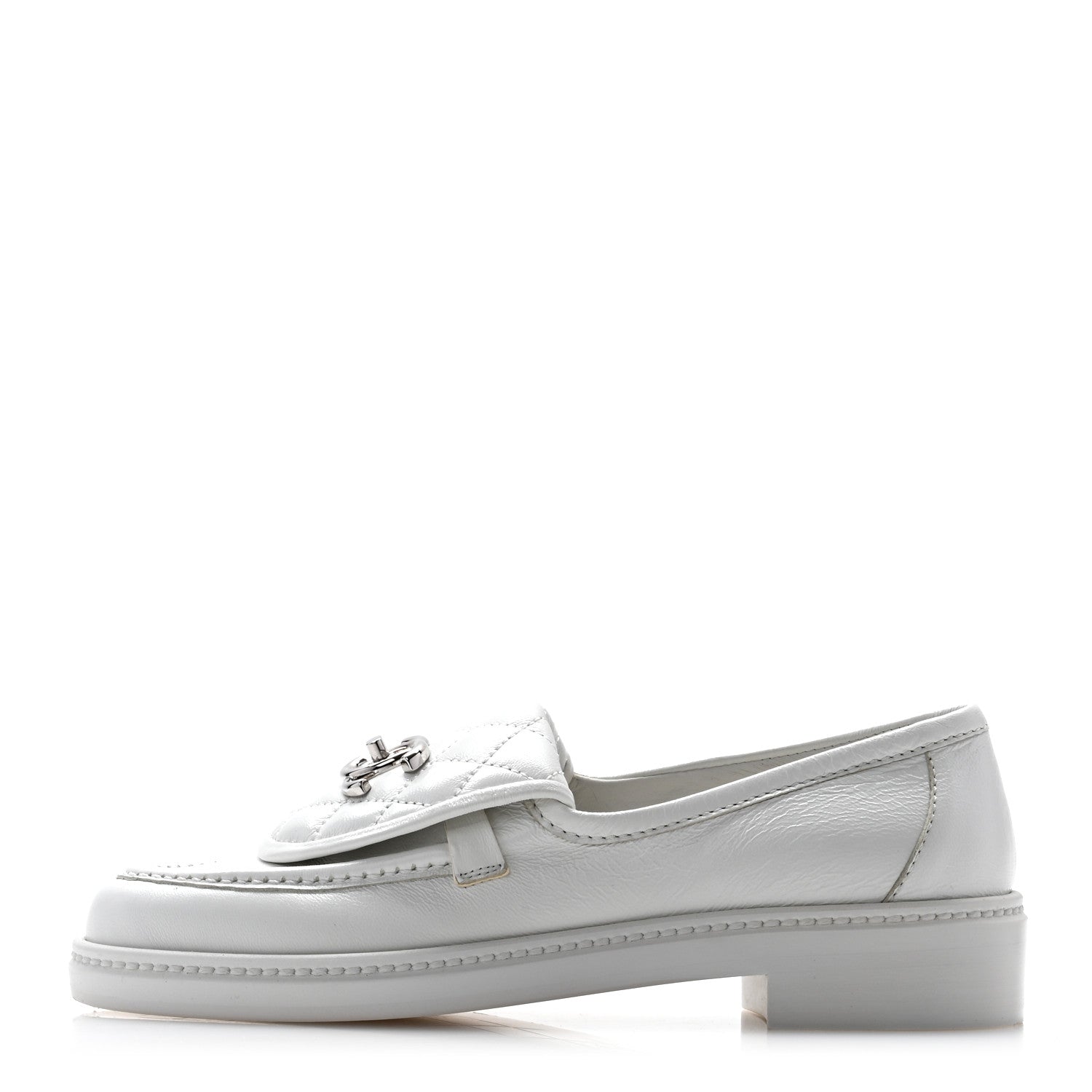 Chanel Shiny Lambskin Quilted CC Turnlock Loafers 35.5 White 1 of 10