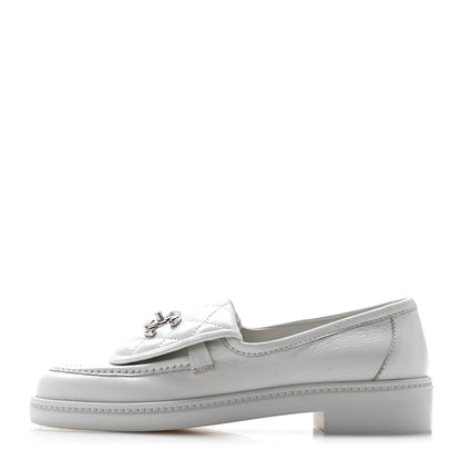 Chanel Shiny Lambskin Quilted CC Turnlock Loafers 35.5 White 1 of 10