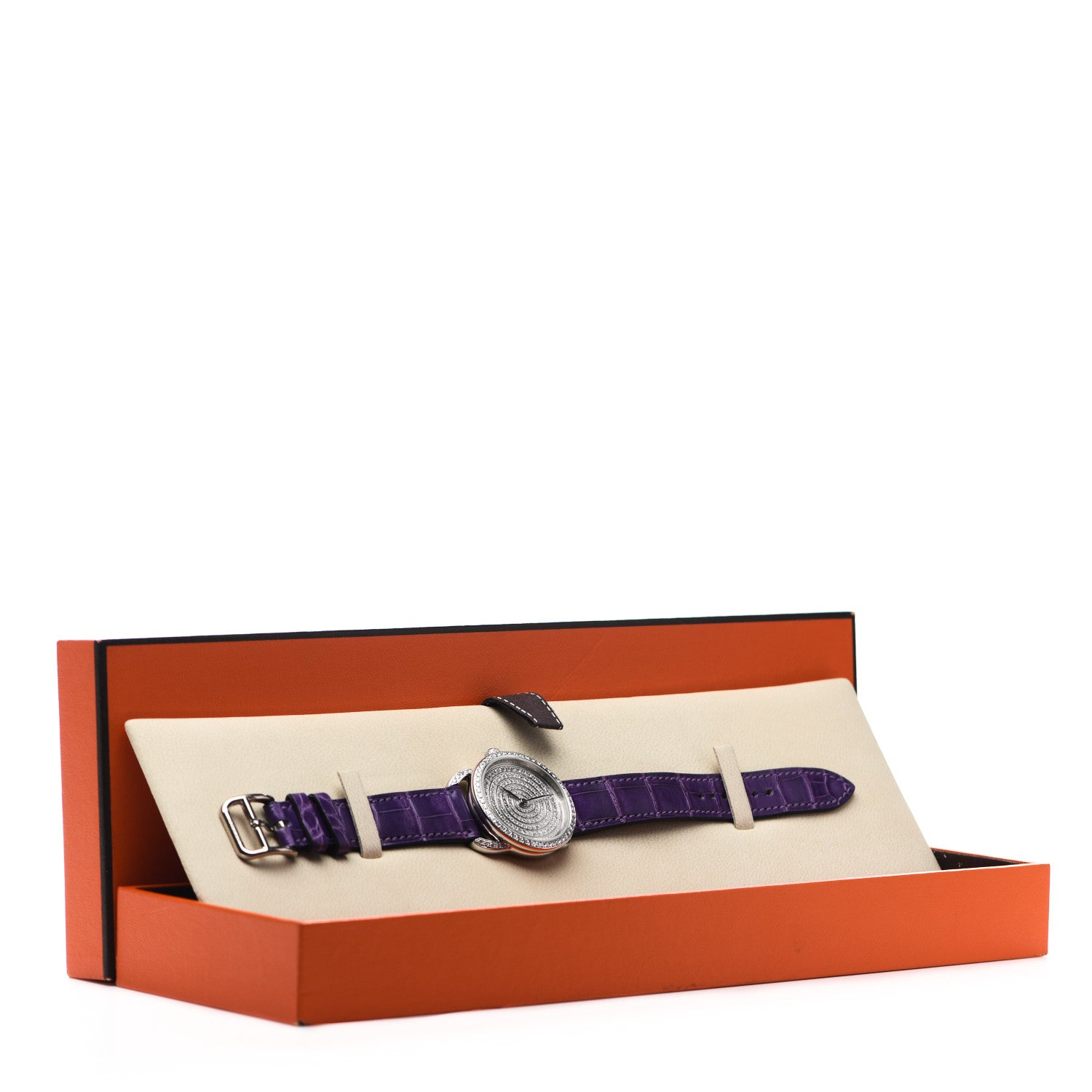 Hermes 18K White Gold Alligator Diamond 32mm Arceau Automatic Watch Amethyst 5 of 5