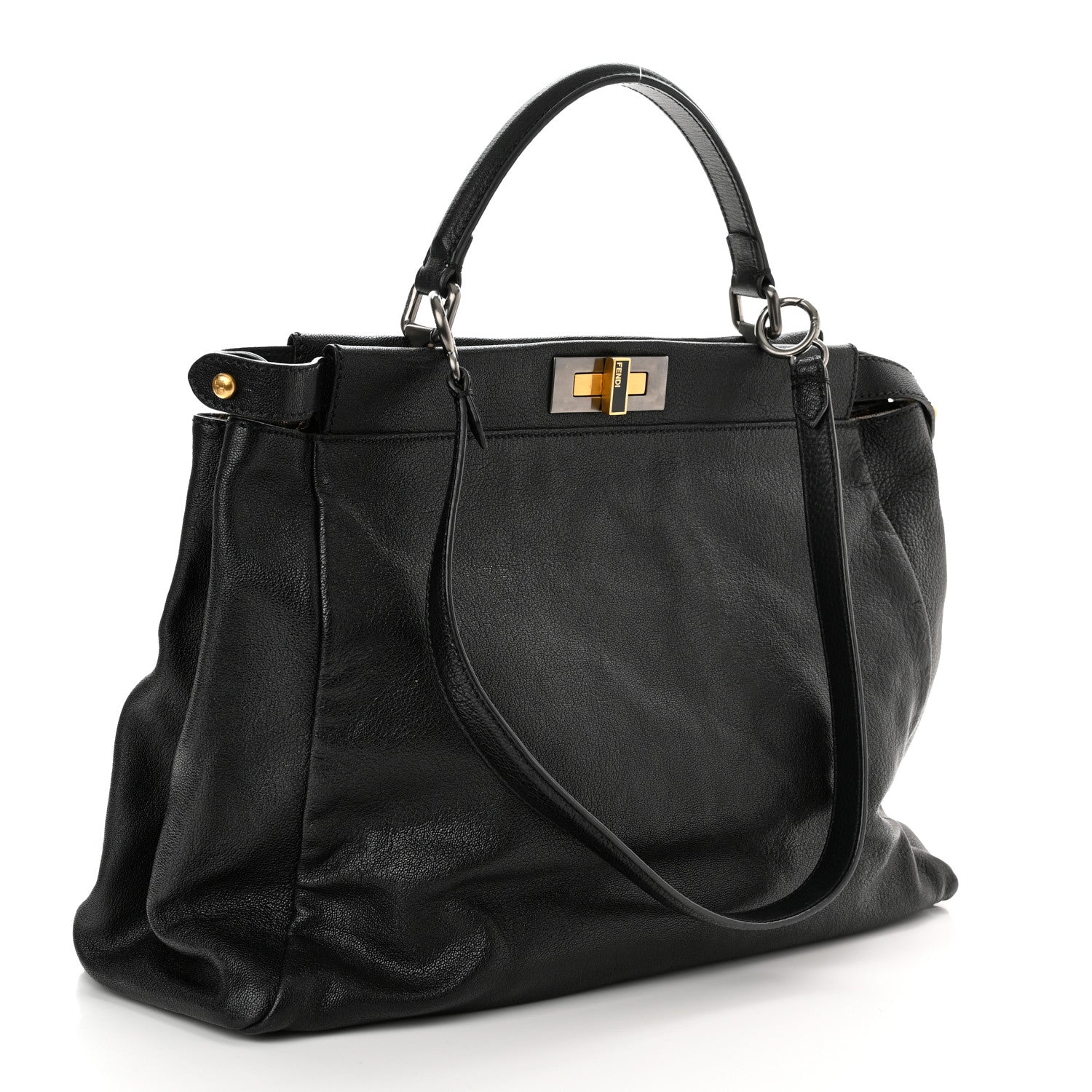 Fendi Goatskin Zucca Large Peekaboo Iconic Satchel Black Tobacco 3 of 13