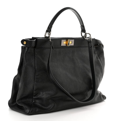 Fendi Goatskin Zucca Large Peekaboo Iconic Satchel Black Tobacco 3 of 13