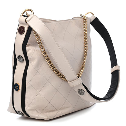 Chanel Calfskin Stitched Large Button Up Hobo Ivory Black 3 of 9