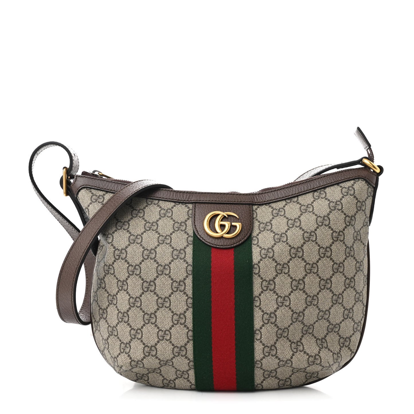 GG Supreme Monogram Web Small Ophidia Half Moon Hobo Brown