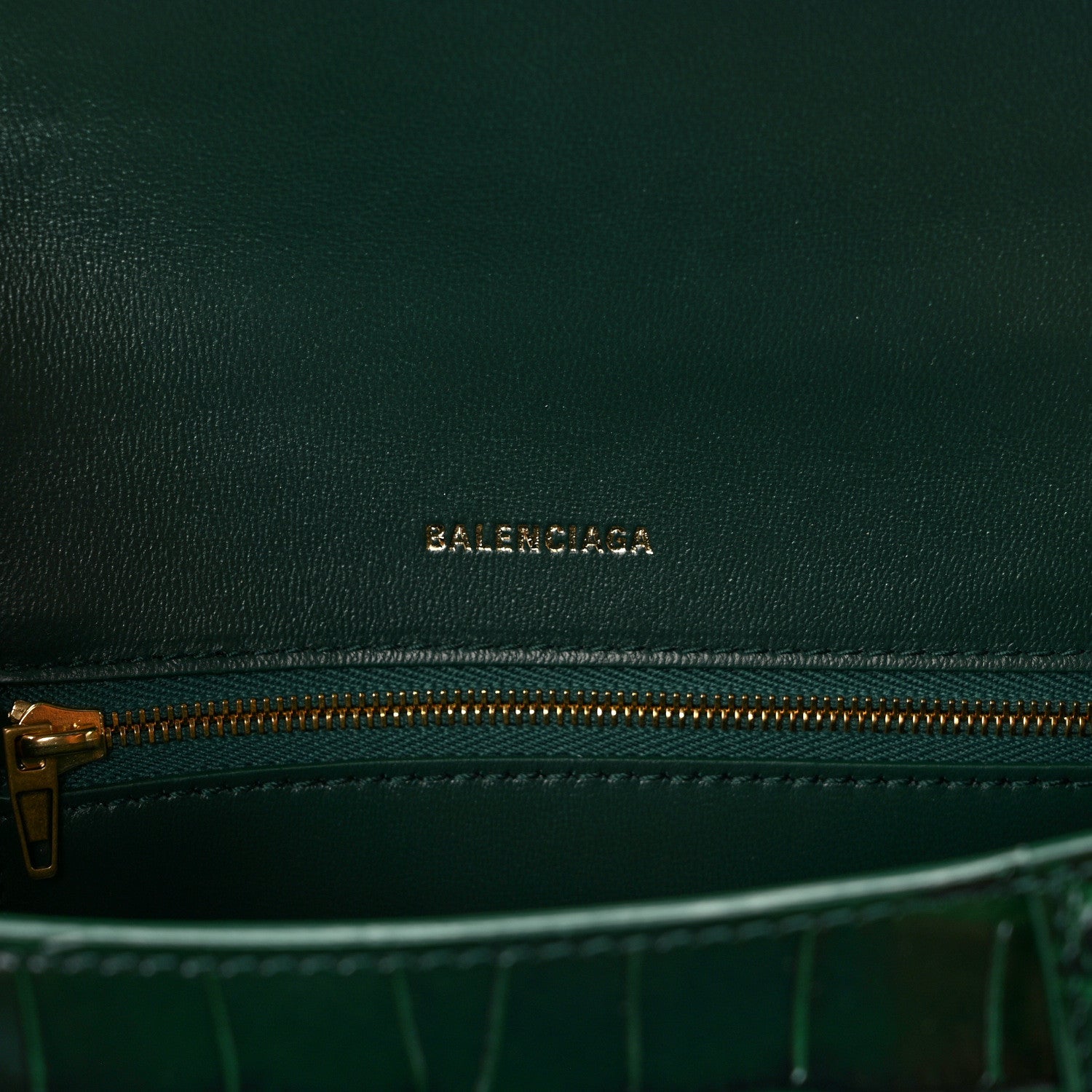 Balenciaga Shiny Calfskin Crocodile Embossed Small Hourglass Top Handle Bag Forest Green 6 of 8