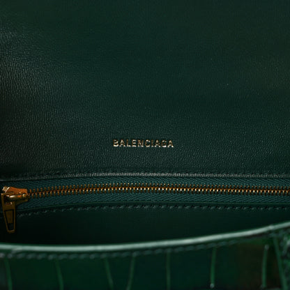 Balenciaga Shiny Calfskin Crocodile Embossed Small Hourglass Top Handle Bag Forest Green 6 of 8
