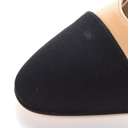 Chanel Goatskin Grosgrain Cap Toe CC Slingback Pumps 39 Beige Black 9 of 10