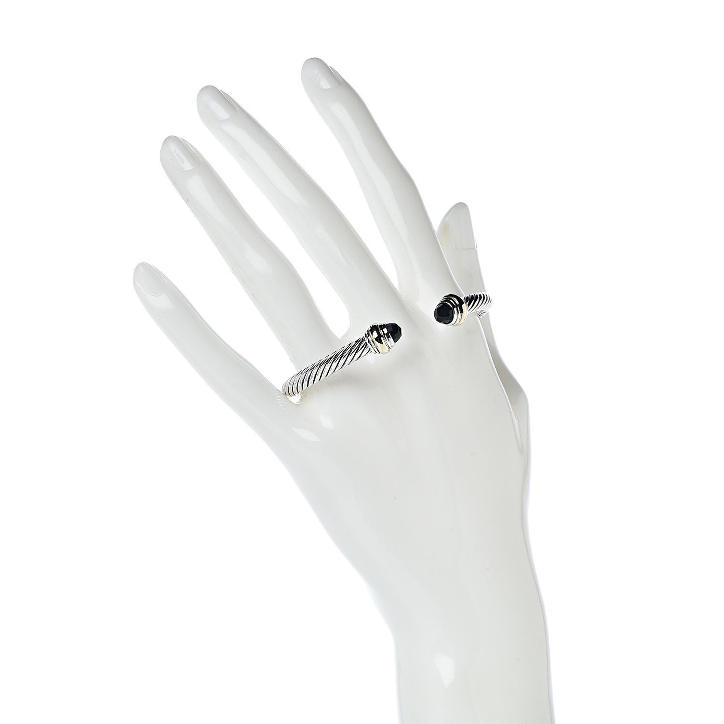 Sterling Silver 14K Yellow Gold Black Onyx 5mm Cable Classics Bracelet