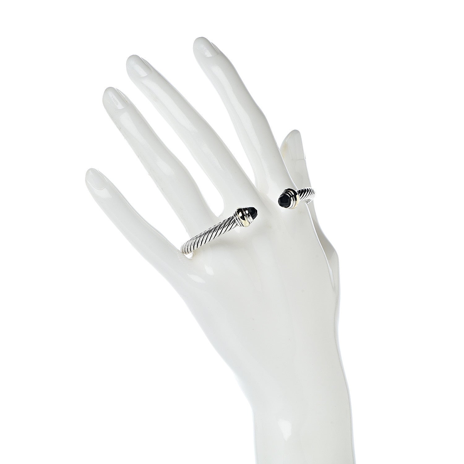 David Yurman Sterling Silver 14K Yellow Gold Black Onyx 5mm Cable Classics Bracelet 2 of 5