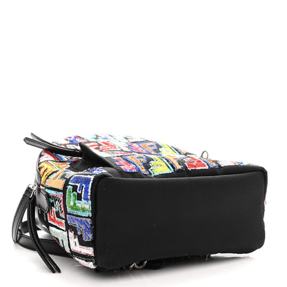 Fendi Nylon Vitello Liberty Sequin Fun Fair Embroidered Mini Backpack Black Multicolor 3 of 8