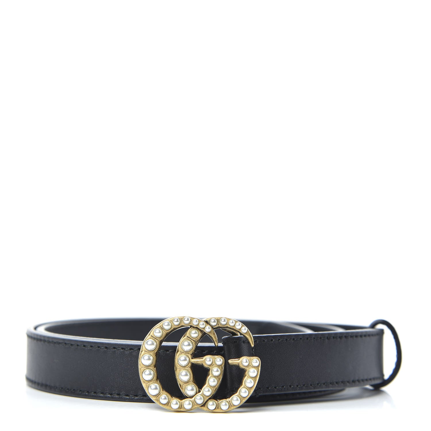 Gucci Moon Calfskin Pearl Double G 20mm Belt 80 32 Black Cream 1 of 4