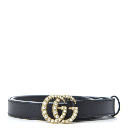 Gucci Moon Calfskin Pearl Double G 20mm Belt 80 32 Black Cream 1 of 4