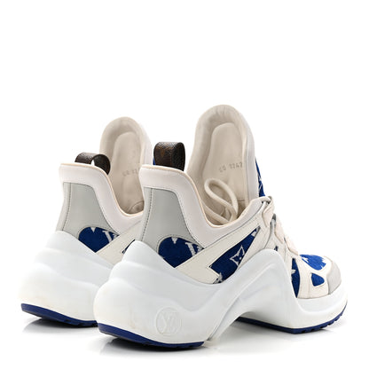 Louis Vuitton Jacquard Velvet Monogram LV Archlight Sneakers 37 White Blue 4 of 10