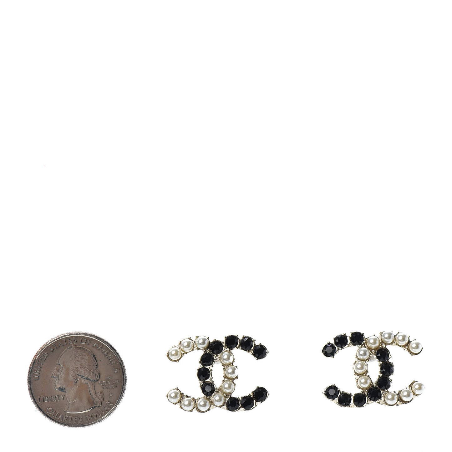 Resin Pearl CC Dazzling Domino Earrings Gold Black