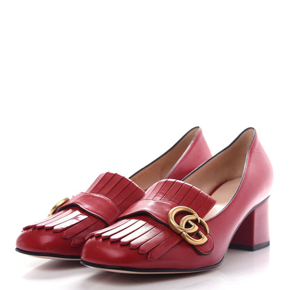 Gucci Malaga Kid GG Marmont Fringe 50mm Loafer Pumps 39.5 Hibiscus Red 3 of 12