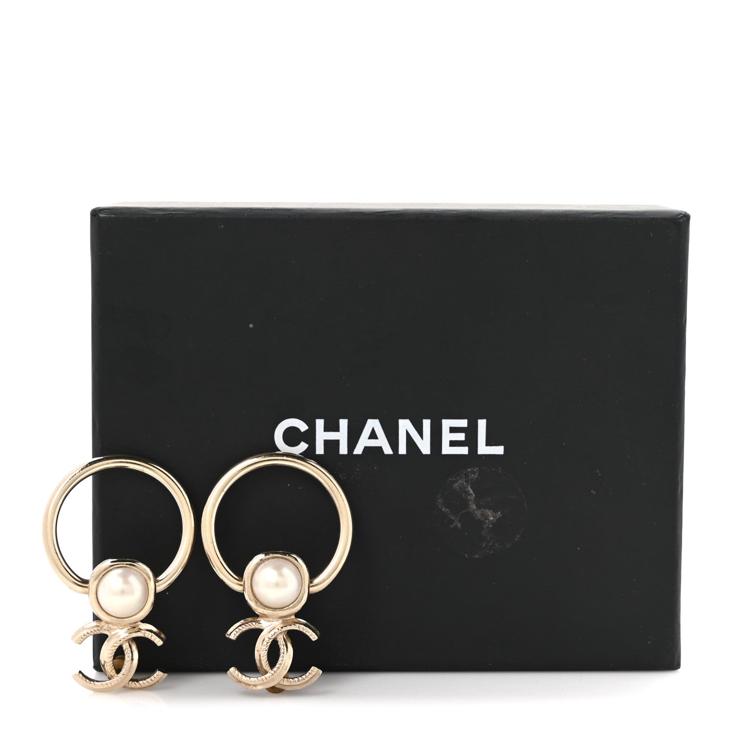 Chanel Metal Pearl CC Hoop Drop Earrings Gold 5 of 5