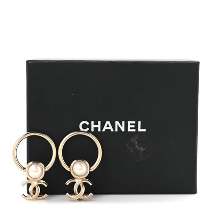 Chanel Metal Pearl CC Hoop Drop Earrings Gold 5 of 5
