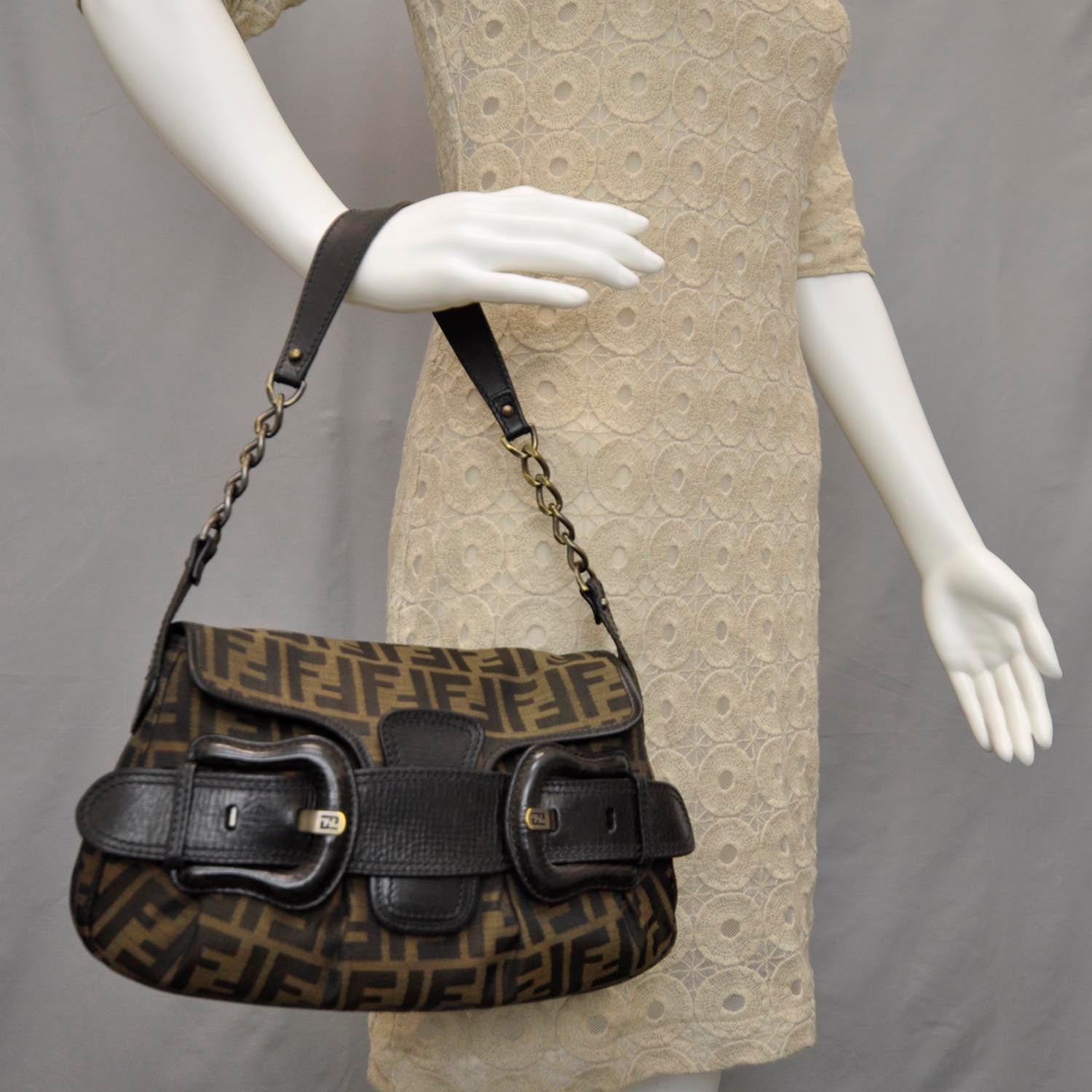 Fendi Zucca B Bis Flap Bag Tobacco Castagna 2 of 12