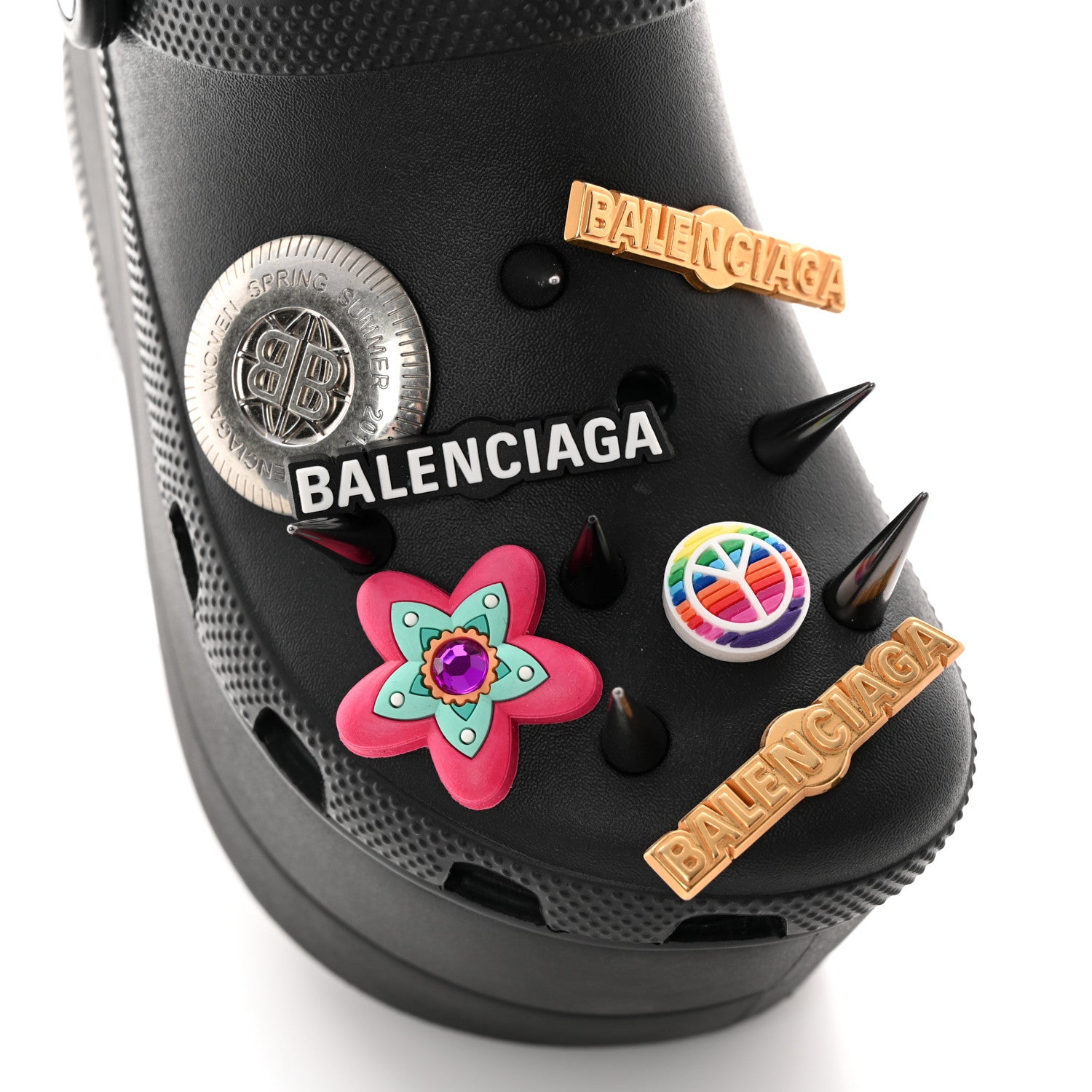 Balenciaga X CROCS Rubber Textured Spiked Womens Platform Sandals 37 Black 8 of 12