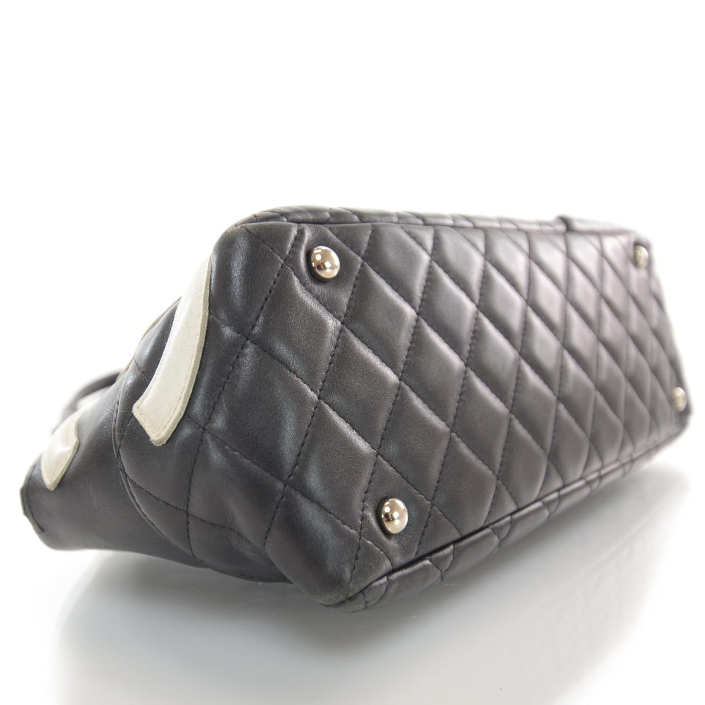 Calfskin Quilted Large Cambon Bowler Black White