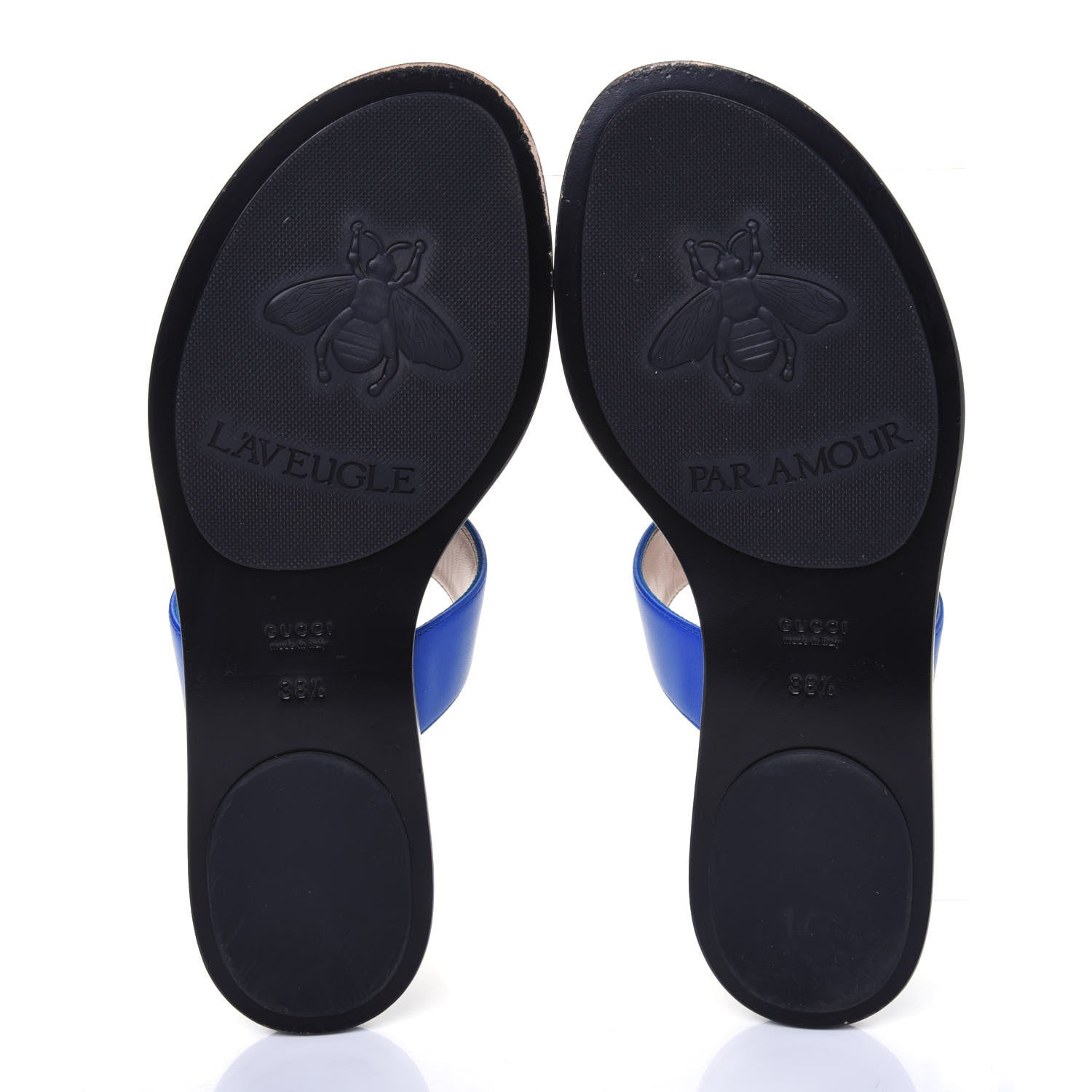 Gucci Calfskin GG Marmont Thong Sandals 38.5 Shiny Electric Blue 5 of 16