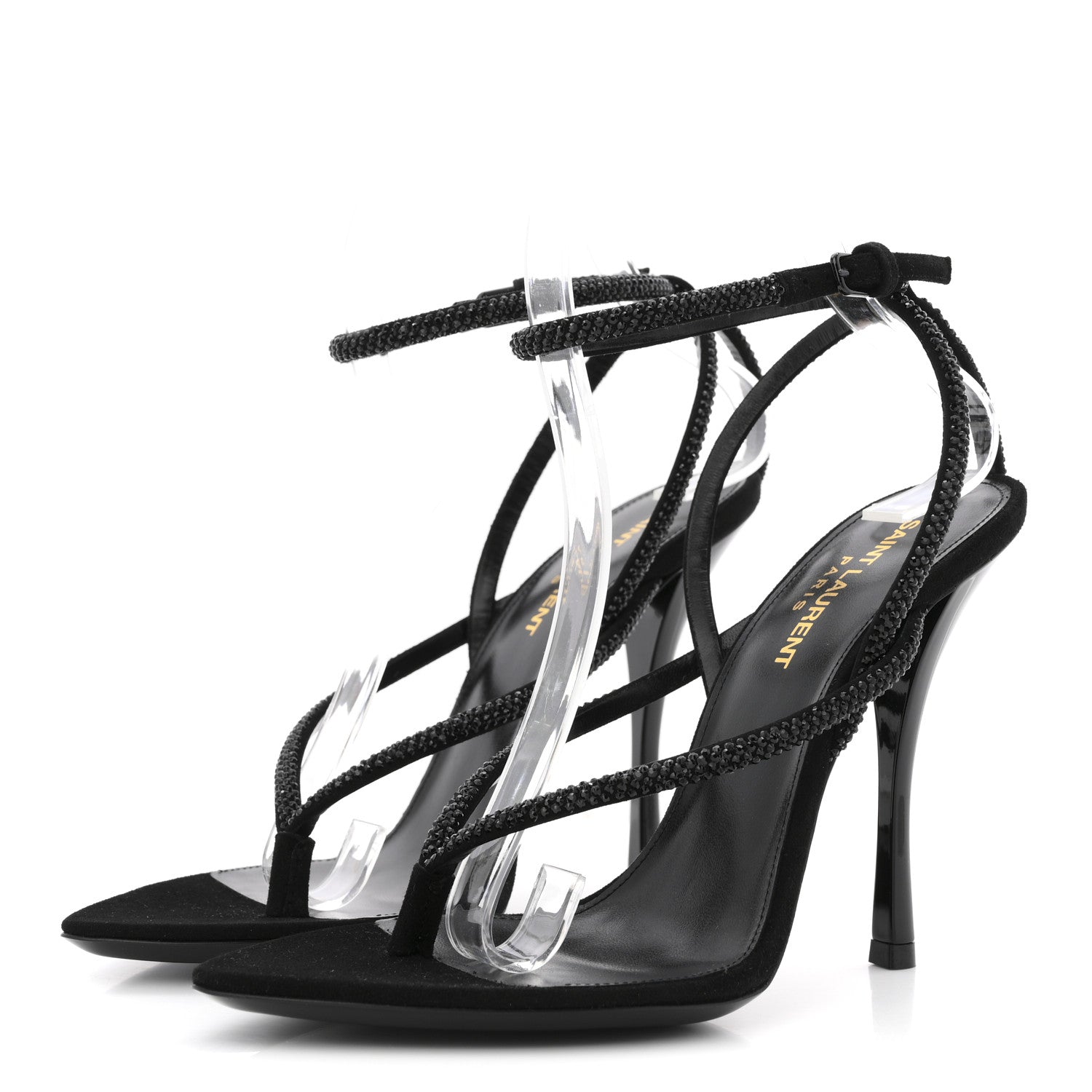 Saint Laurent Crystal Suede Calfskin Nadja 105 Ankle Strap Sandals