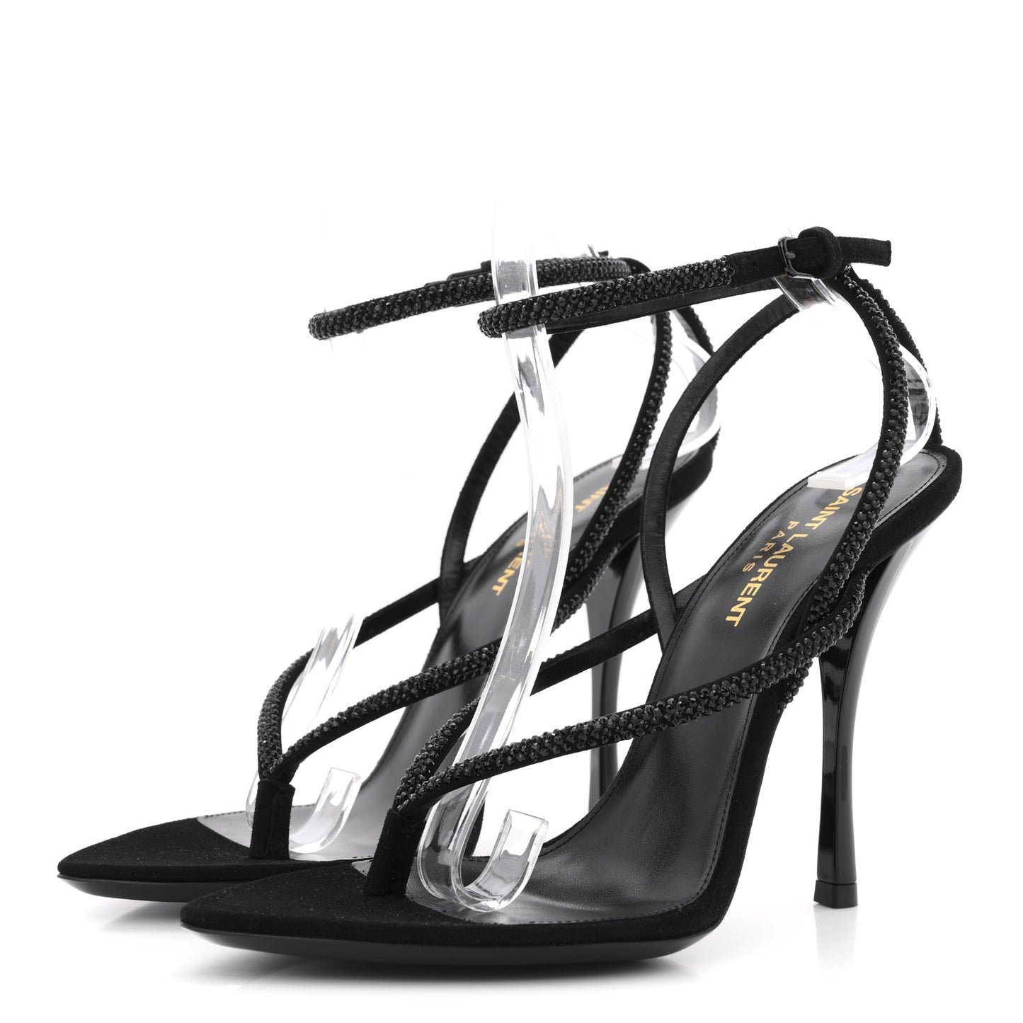 Crystal Suede Calfskin Nadja 105 Ankle Strap Sandals 37.5 Black