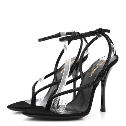 Saint Laurent Crystal Suede Calfskin Nadja 105 Ankle Strap Sandals 37.5 Black 4 of 10