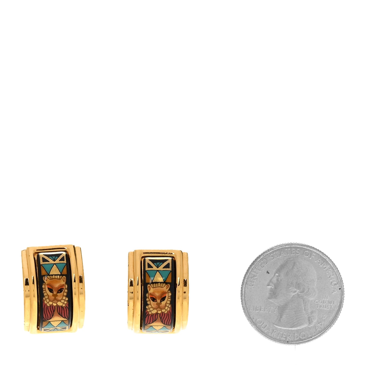Printed Enamel Clip On Earrings Gold