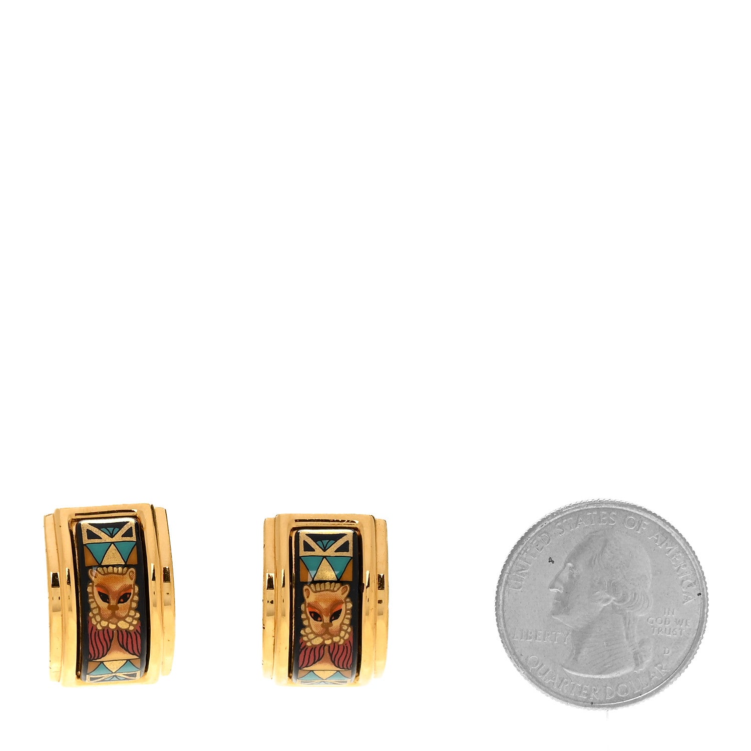 Hermes Printed Enamel Clip On Earrings Gold 2 of 4