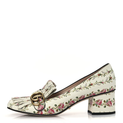Gucci Calfskin Rose Print GG Marmont Fringe 50mm Loafer Pumps 39.5 Multicolor 1 of 14