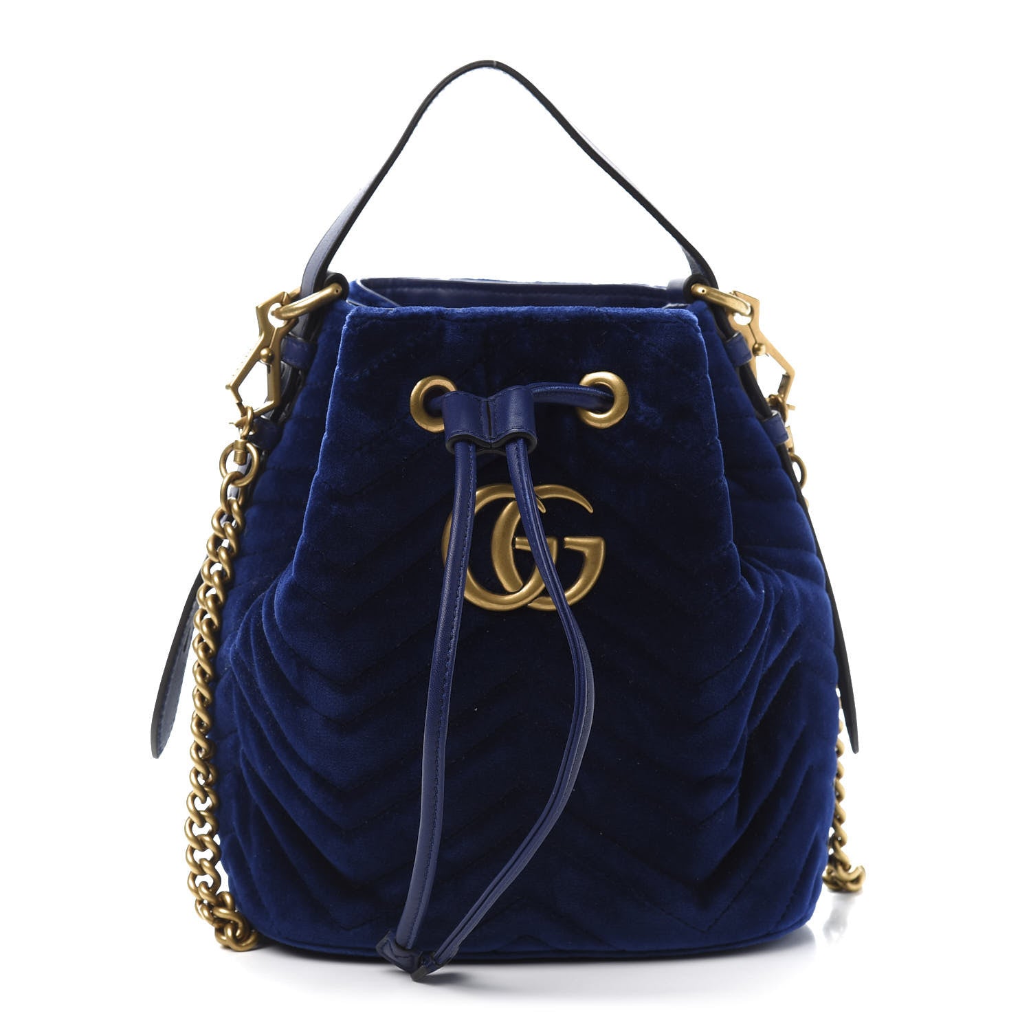 Gucci Velvet Matelasse GG Marmont Bucket Bag Cobalt Blue 1 of 13
