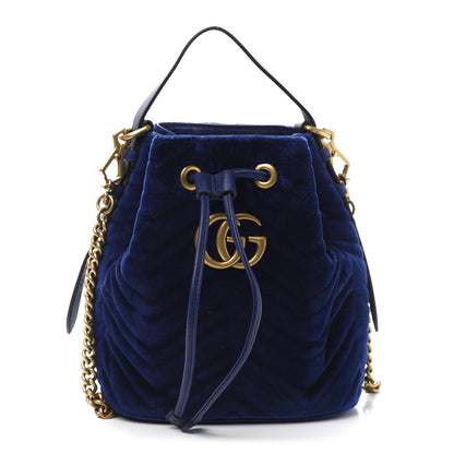 Gucci Velvet Matelasse GG Marmont Bucket Bag Cobalt Blue 1 of 13