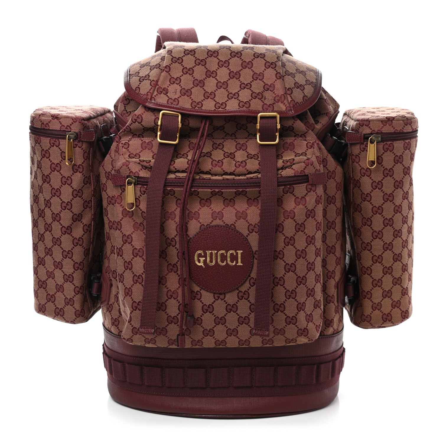 Gucci GG Monogram Script Logo Large Double Pocket Backpack Sahara Rubino Bordeaux 3 of 16