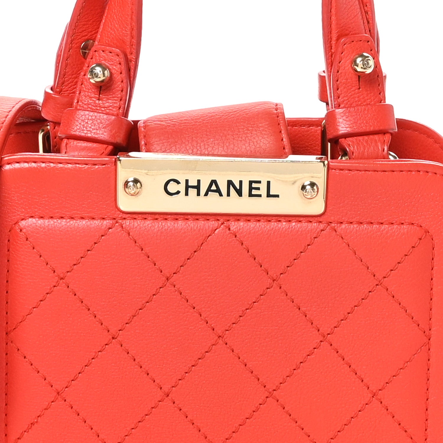 Chanel Grained Calfskin Stitched Mini Label Click Shopper Tote Red 8 of 11