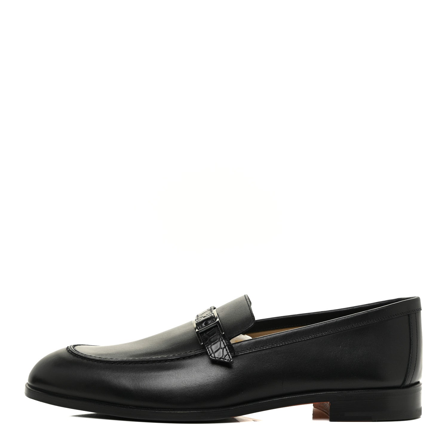 Hermes Calfskin Shiny Alligator Mens Monterey Loafers 44 Black 1 of 13