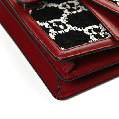Gucci Tweed GG Monogram Small Dionysus Shoulder Bag Black White Romantic Cherry 11 of 12