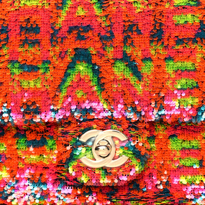 Chanel Sequin Logo Single Flap Orange Turquoise Pink 8 of 10