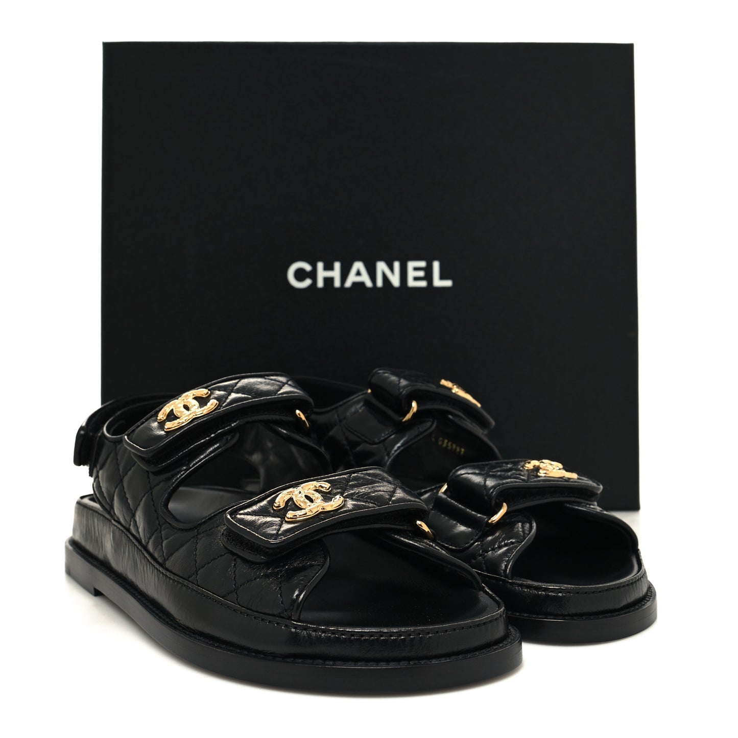 Shiny Calfskin Velcro Dad Sandals 38 Black