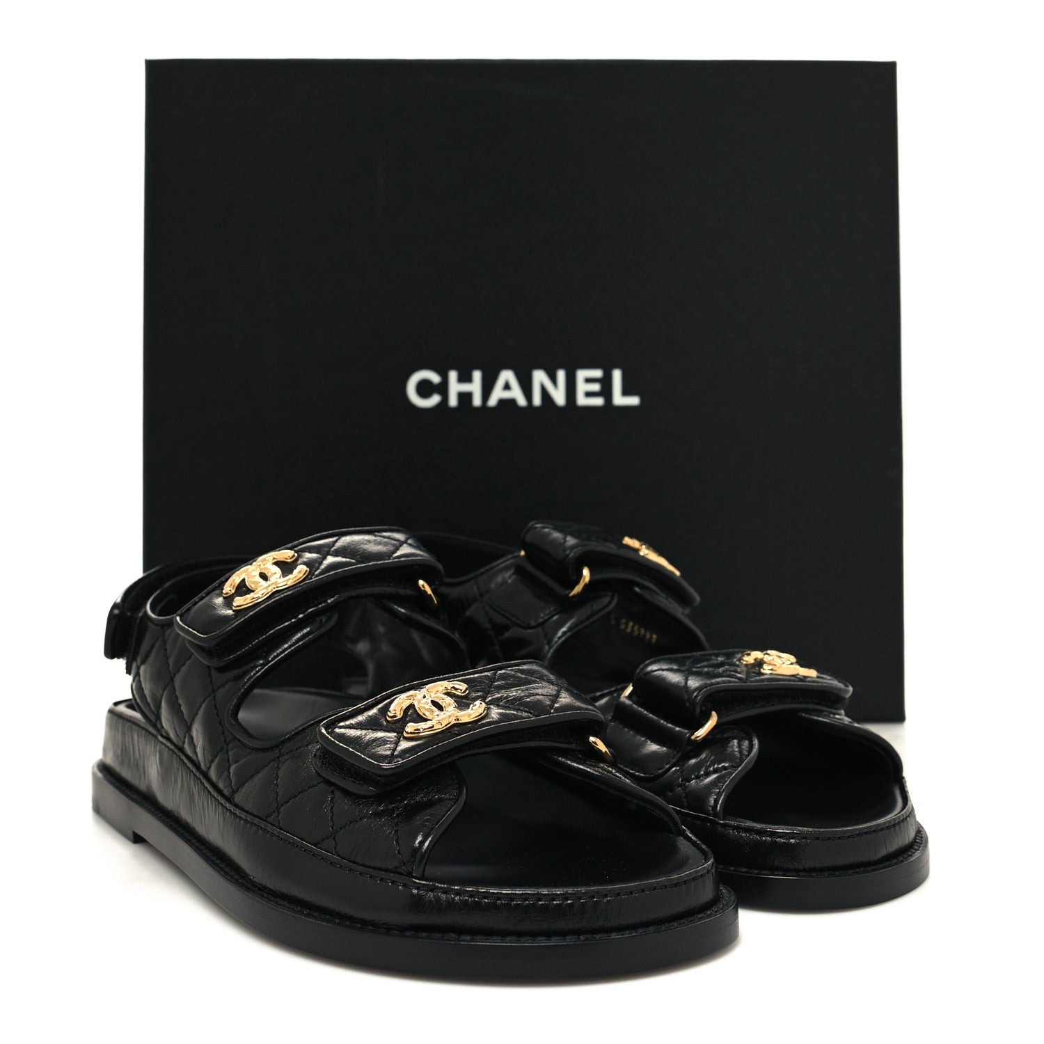 Chanel Shiny Calfskin Velcro Dad Sandals 38 Black 9 of 9