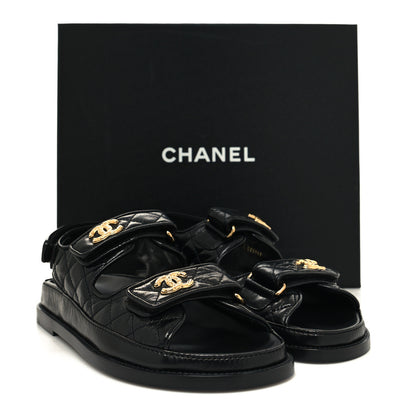 Chanel Shiny Calfskin Velcro Dad Sandals 38 Black 9 of 9