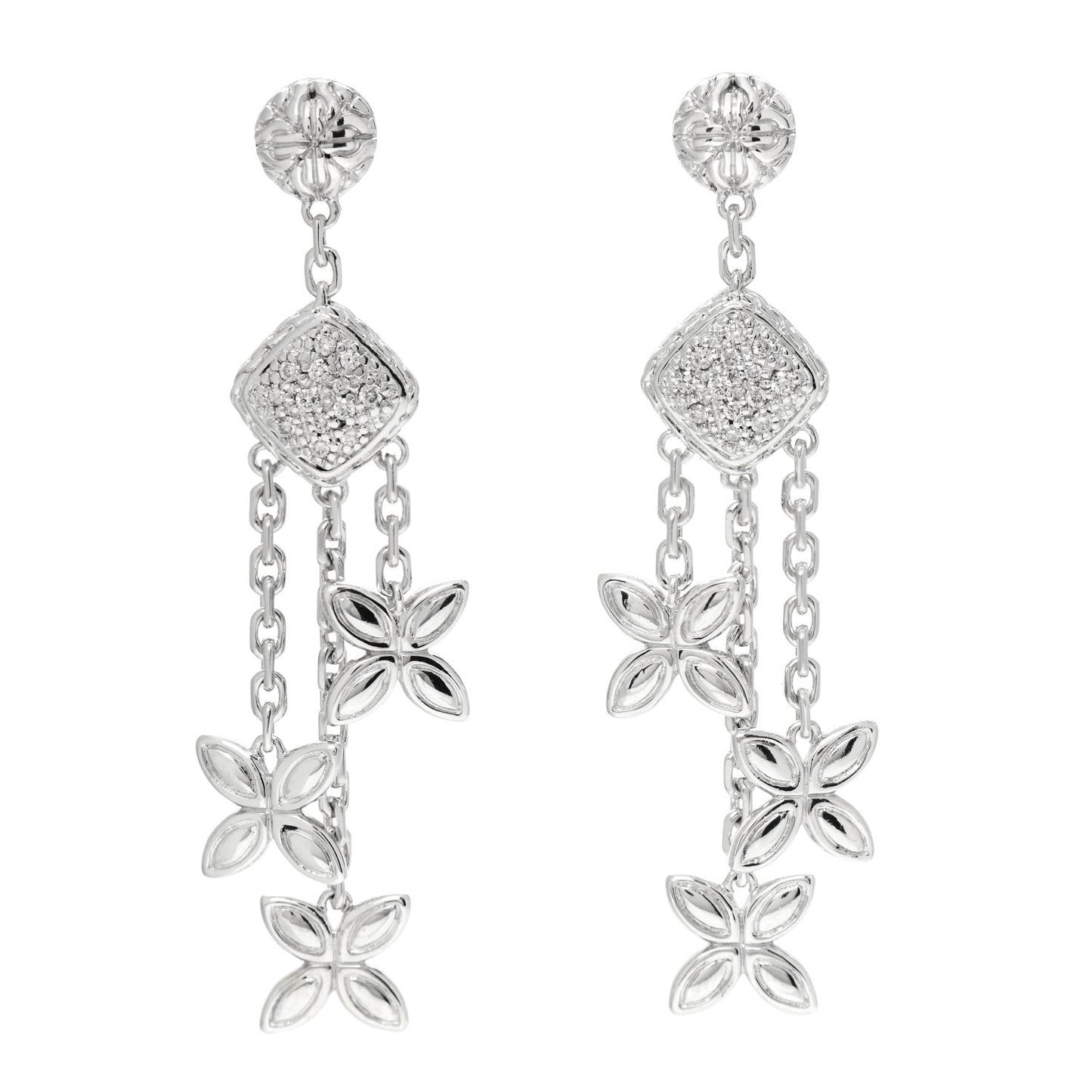 Sterling Silver Diamond Batu Kawung Chandelier Earrings