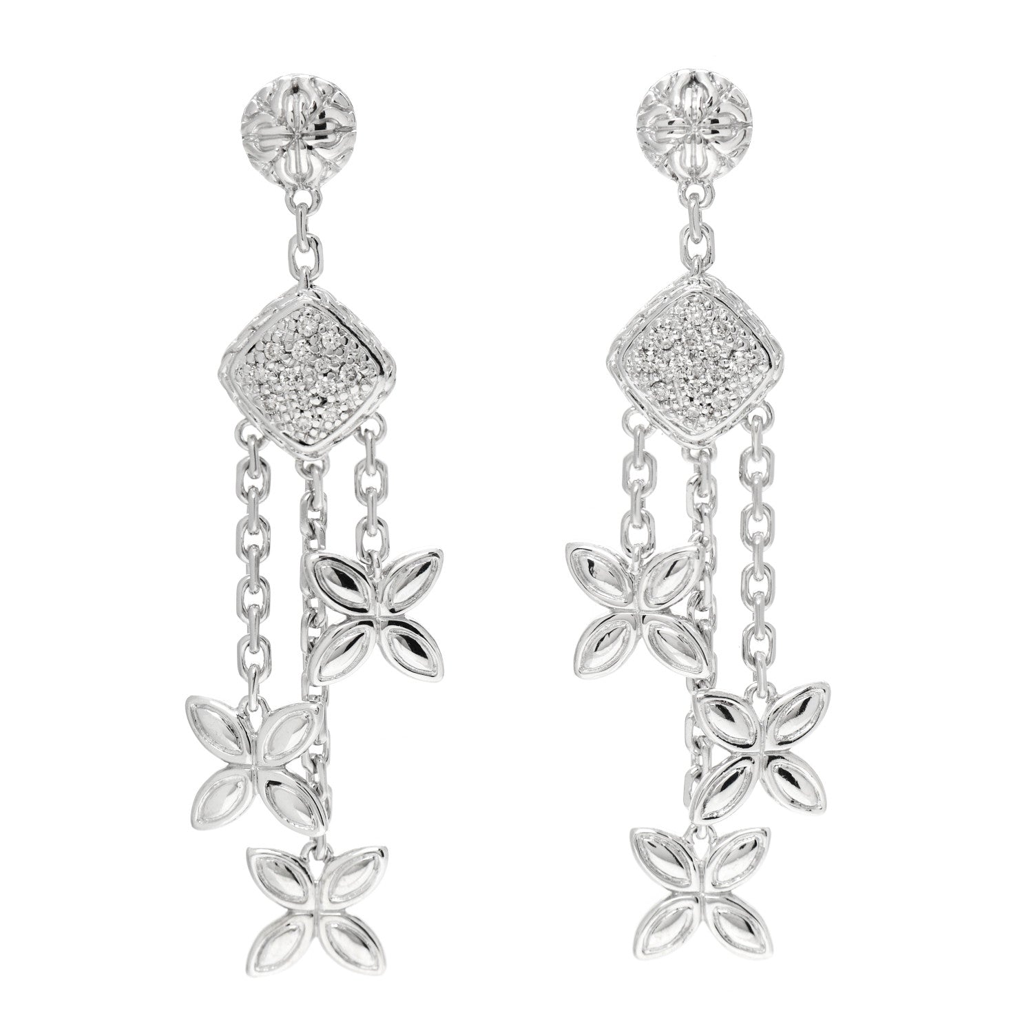 John Hardy Sterling Silver Diamond Batu Kawung Chandelier Earrings 1 of 4