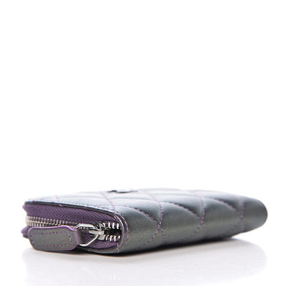 Chanel Metallic Lambskin Quilted Zip Around Coin Purse Wallet Purple 3 of 8