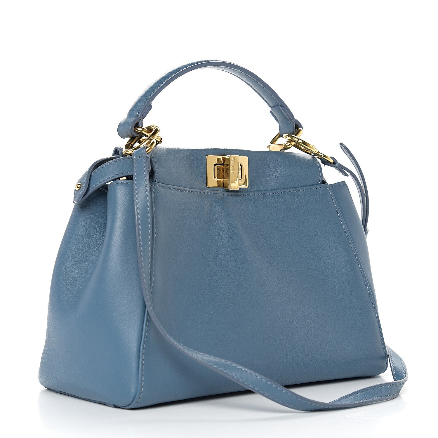 Fendi Nappa Mini Peekaboo Iconic Satchel Blue 2 of 8