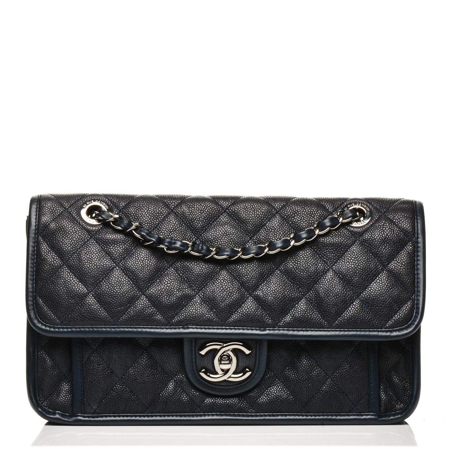 Caviar Quilted Medium French Riviera Flap Dark Navy Blue