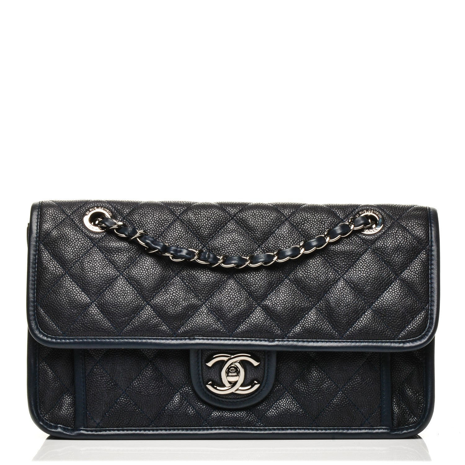 Chanel Caviar Quilted Medium French Riviera Flap Dark Navy Blue 1 of 8