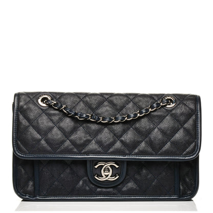 Chanel Caviar Quilted Medium French Riviera Flap Dark Navy Blue 1 of 8
