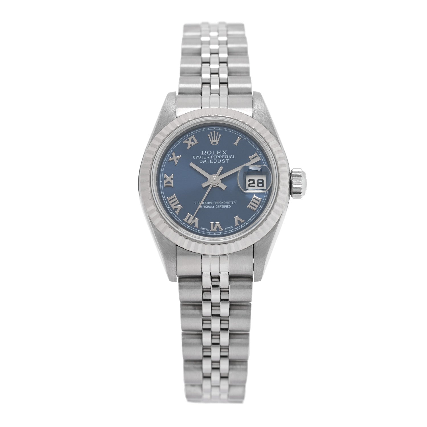 Rolex Stainless Steel 18K White Gold 26mm Oyster Perpetual Datejust Watch Blue Roman 79174 1 of 4